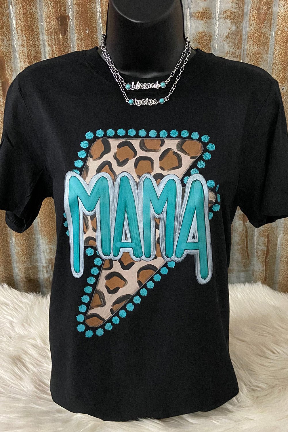 Mama Leopard Blitz Grafik T-Shirt - Schwarz