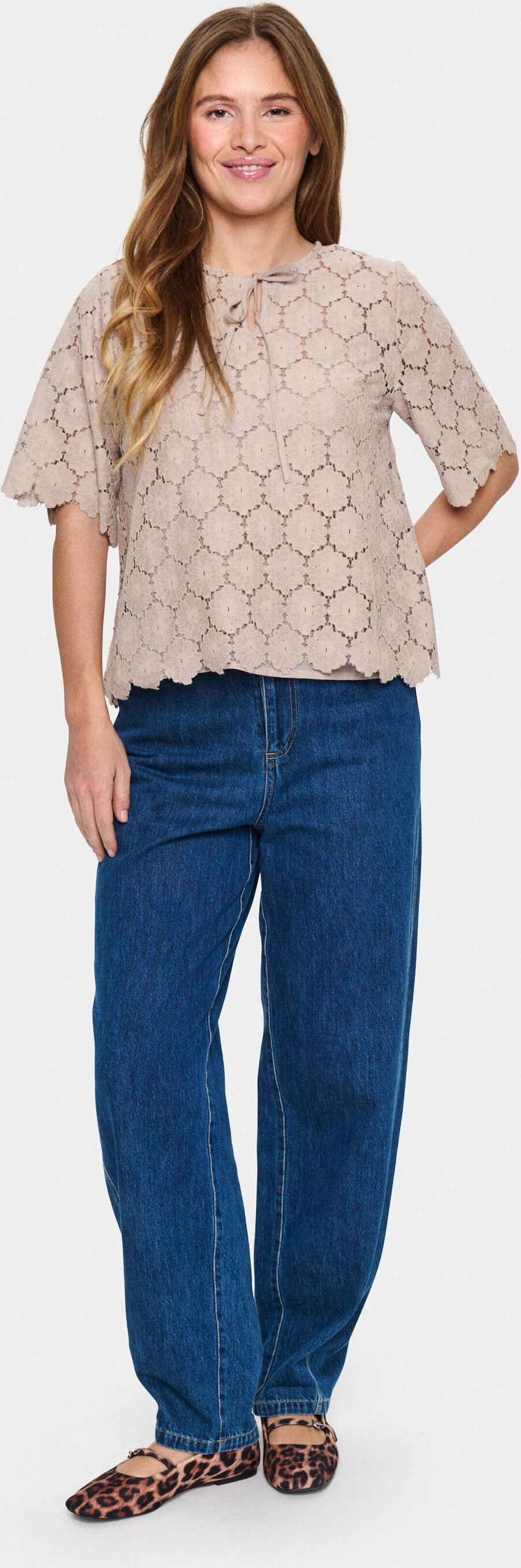 Kurzarm-Bluse Lockere Passform Atmos beige