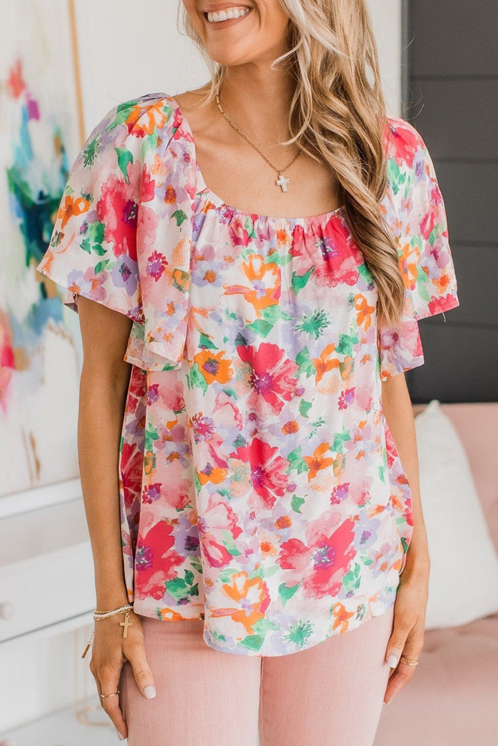 Bluse mit floralem Druck und Flatterärmeln