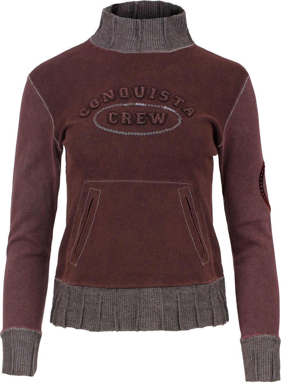 Braunes langärmeliges Top mit Stickereidetail