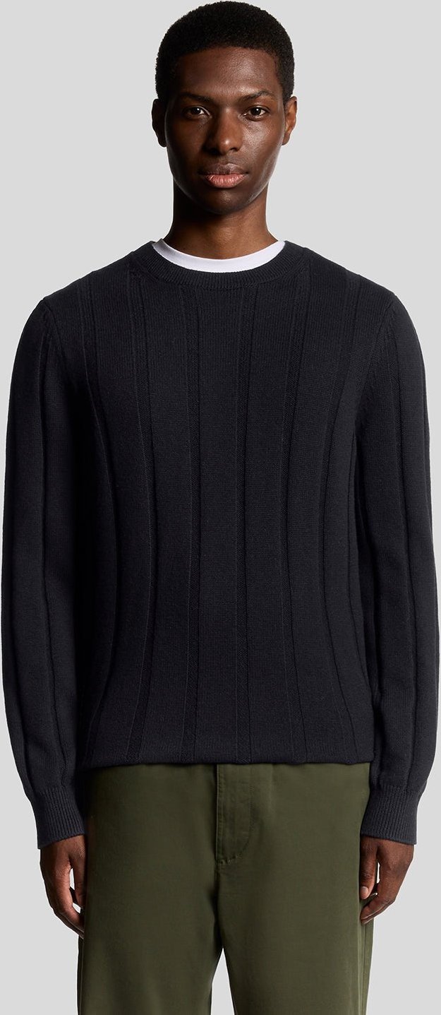 Lyle & Scott Rippstrickpullover aus Wollmischung – Marineblau