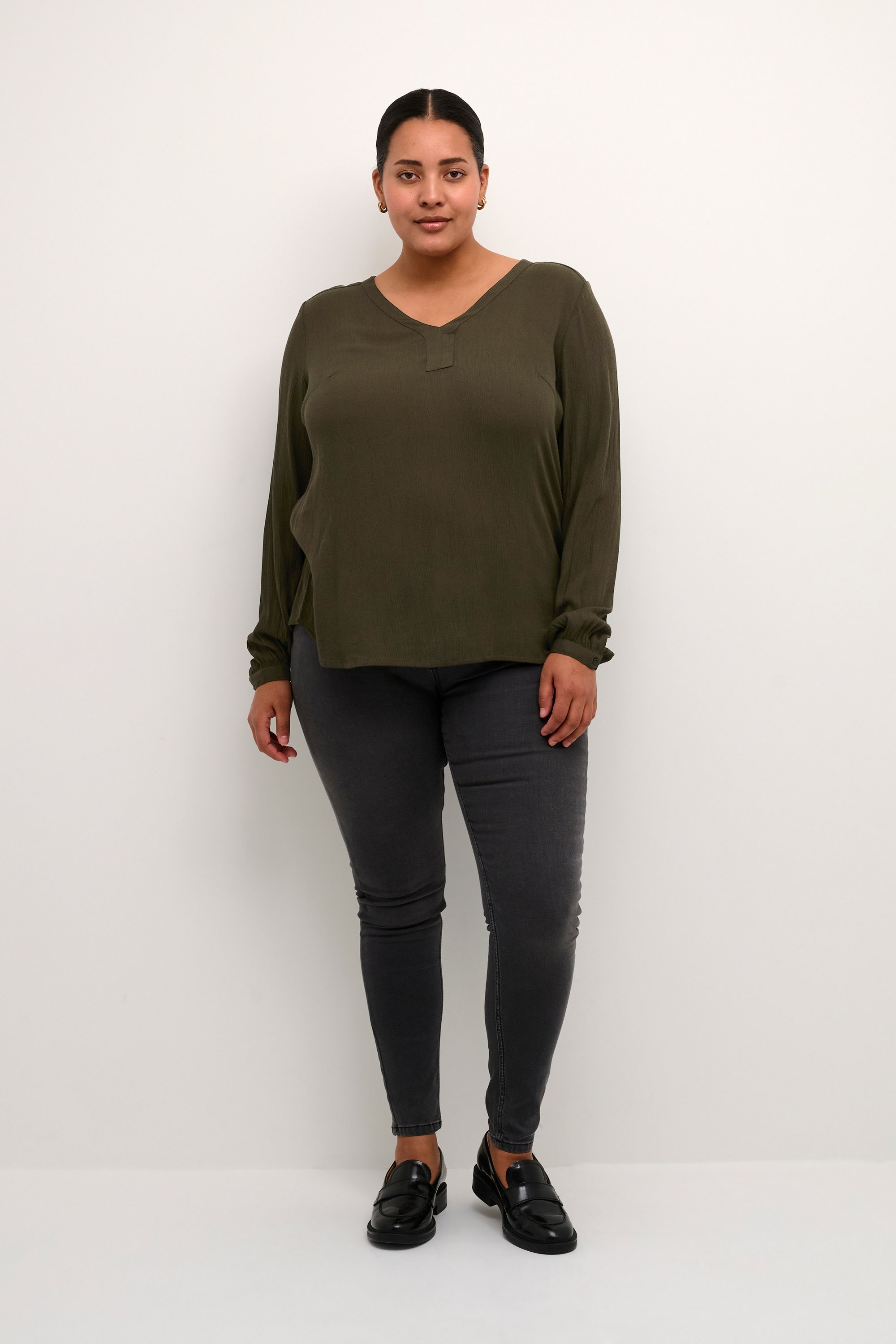 Bluse mit langen Ärmeln Regular Fit Waldnacht dark green