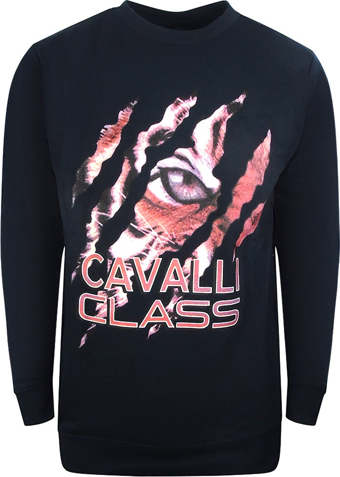 Cavalli Class Peeking Tiger Design Marineblaues Sweatshirt