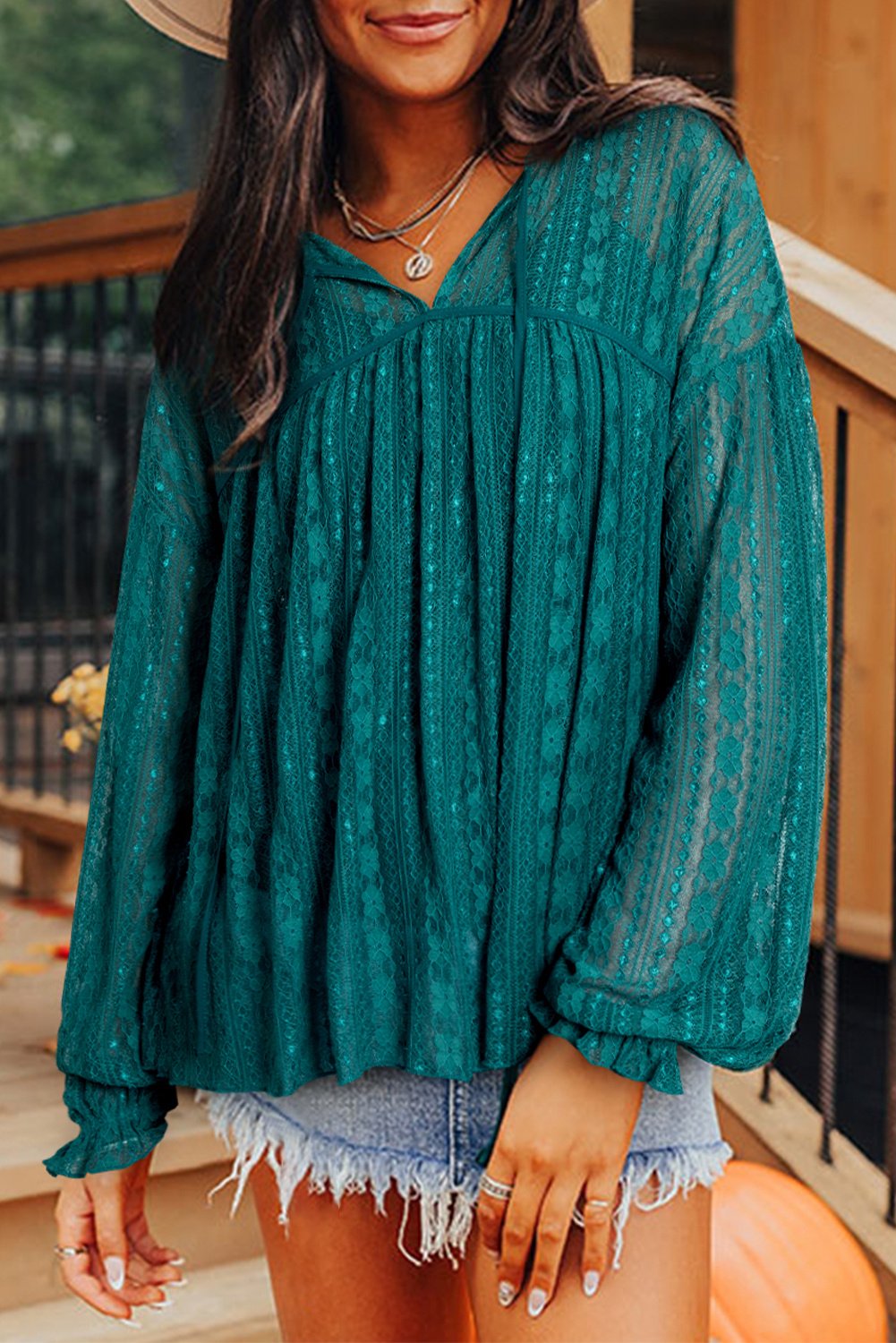 Spitzen-Longsleeve-Oberteil