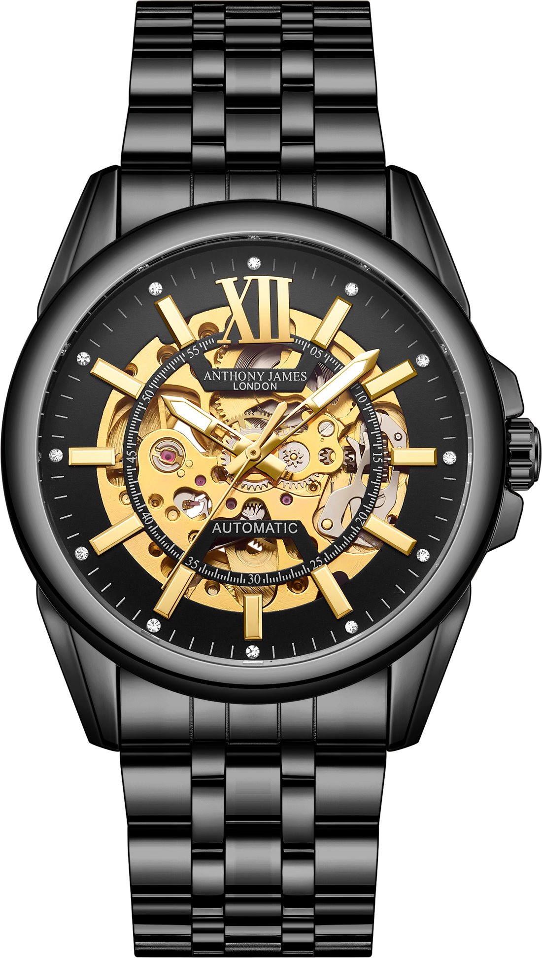 Handmontierte Anthony James Limited Edition Mystique Automatische Schwarze Uhr