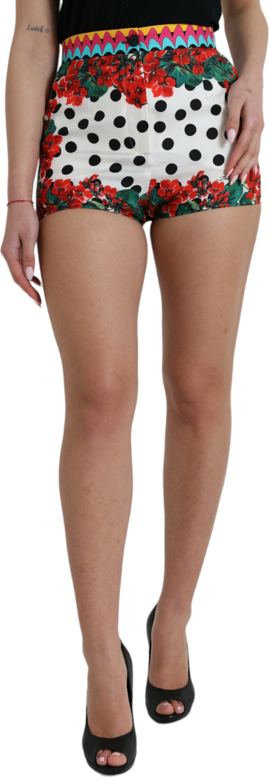 Hochtaillierte Blumen-Punktemuster-Shorts