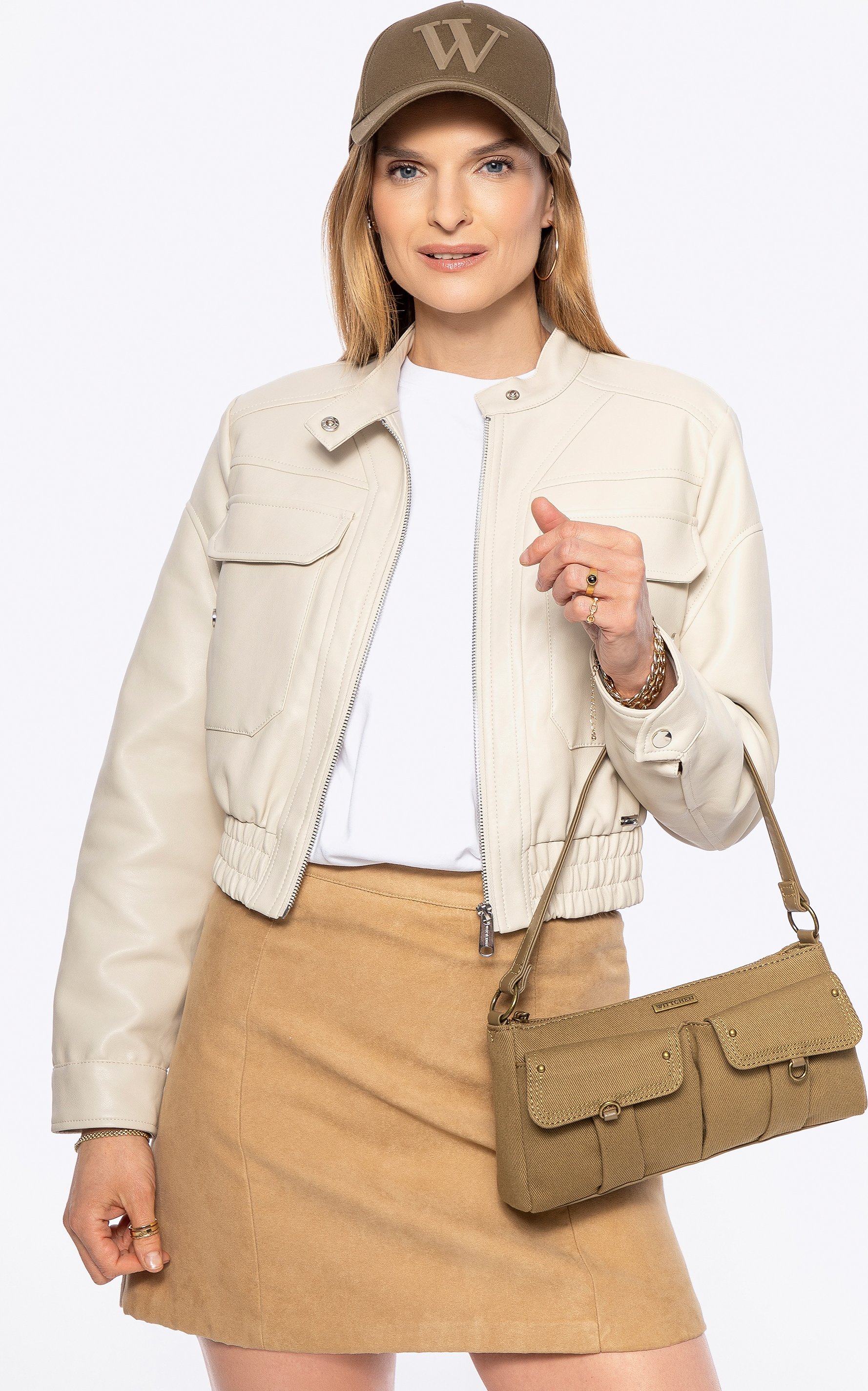 Wittchen Damen-Schultertasche mit Taschen, khaki, Baumwolle