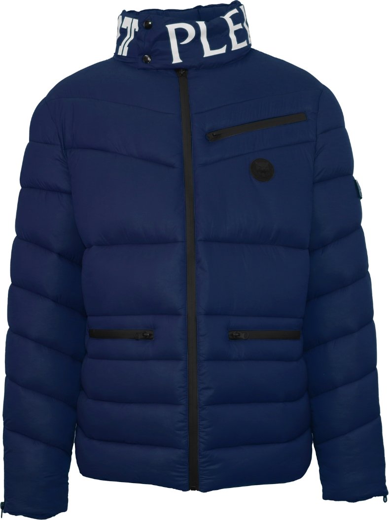 Plein Sport Gepolsterte Jacke mit kühnem Logo in Marineblau
