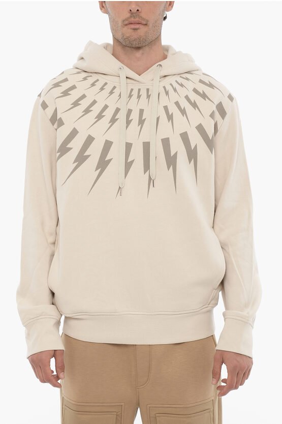 Fleece-Baumwoll-FAIRISLE-THUNDERBOLT-Hoodie in Beige