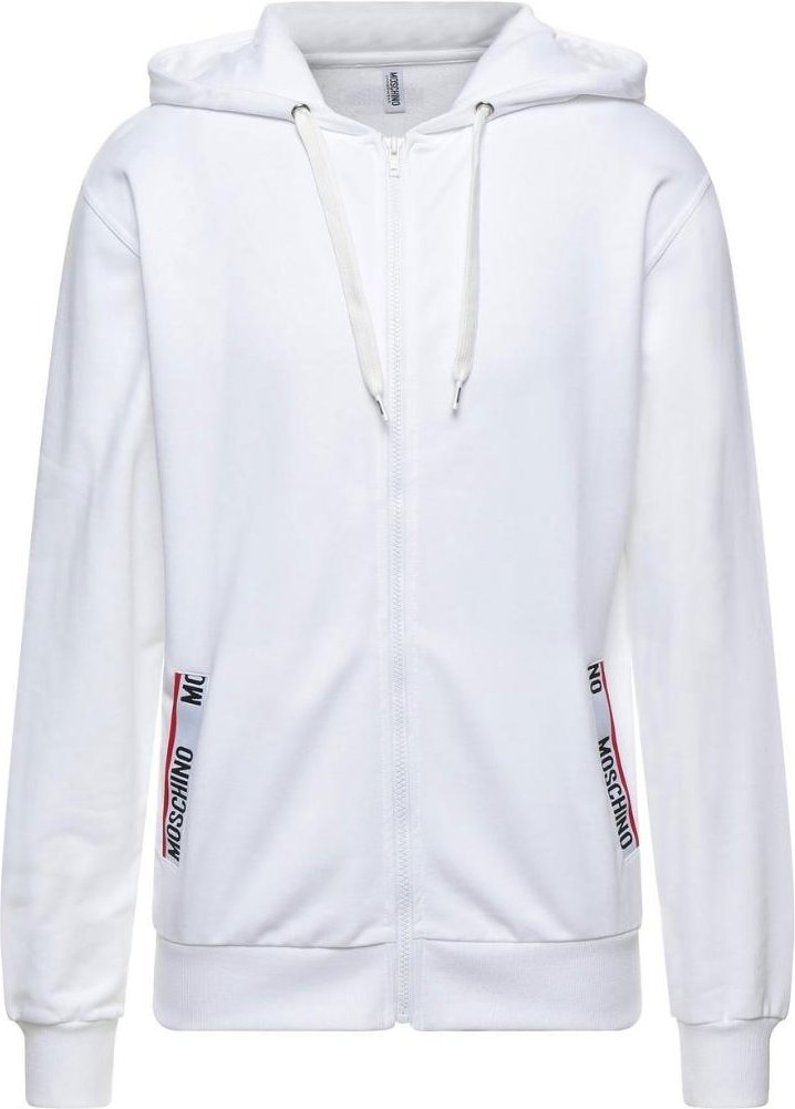 Moschino Marke Taped Pockets Weiß Zip Hoodie
