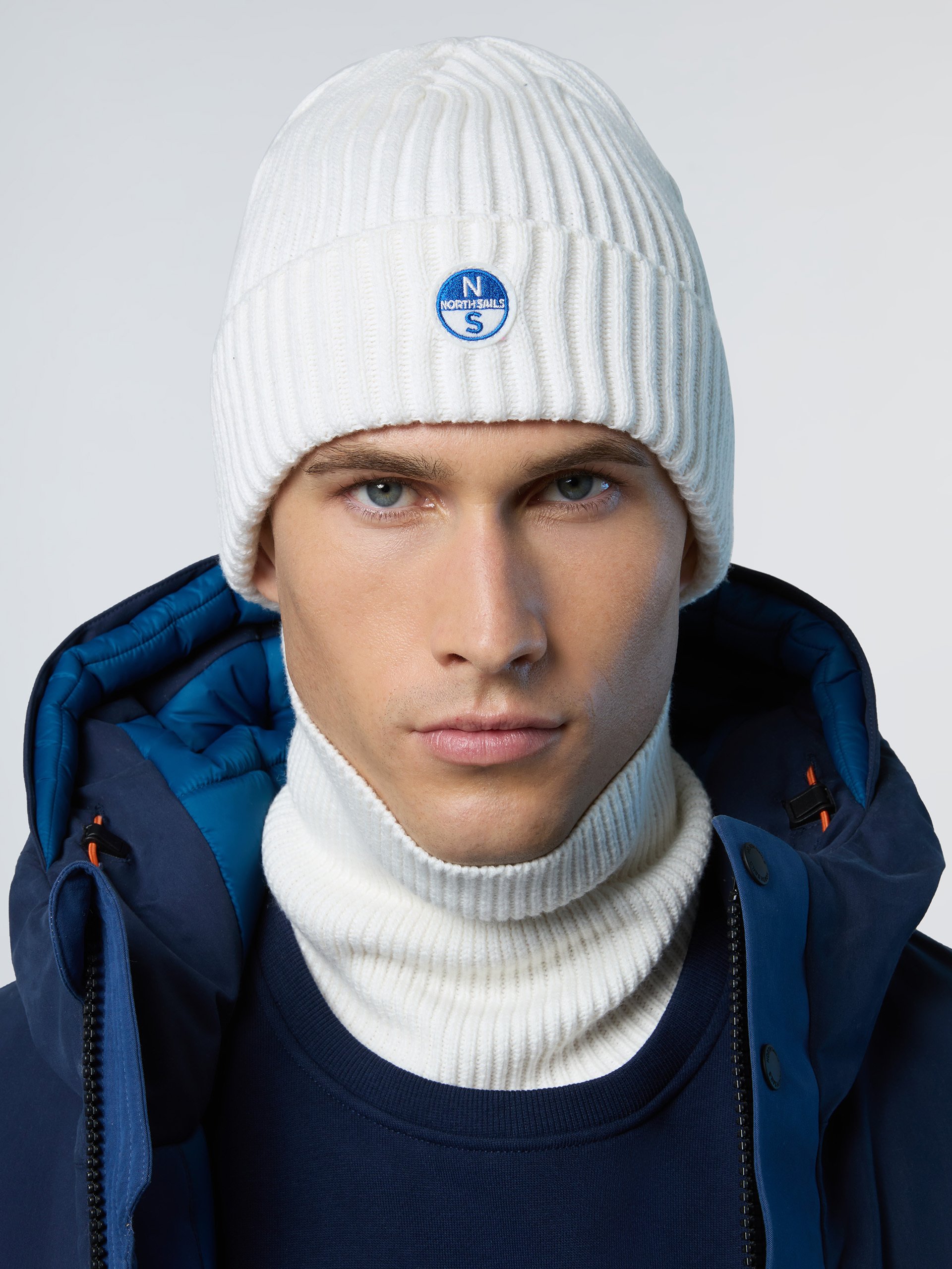 North Sails Beanie Breiter Rippstrick mit Logo-Patch