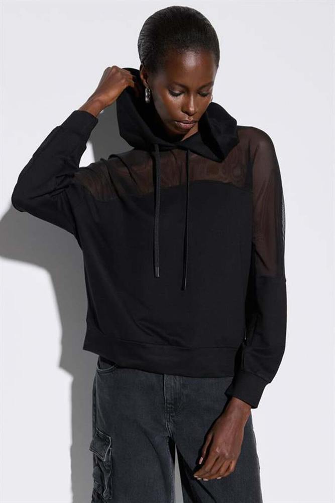 Kapuzensweatshirt mit Mesh-Details