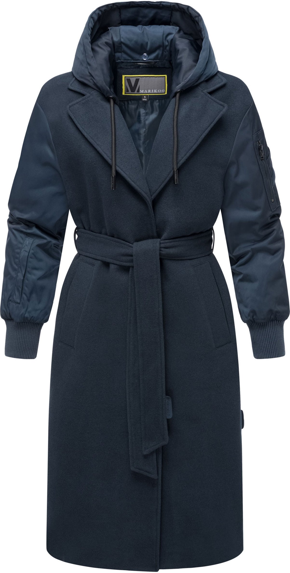 Marikoo Damen Wickelmantel mit Kapuze & Gürtel – Modell Tjadee