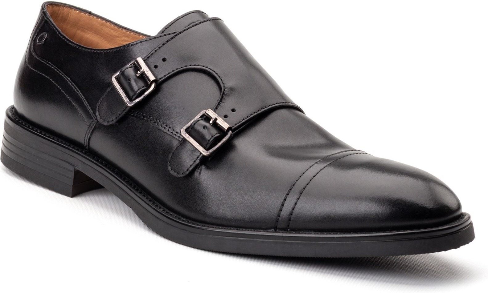 Thumbnail - Base London Taper Leder Herren Schwarz Doppelte Monk Schuhe
