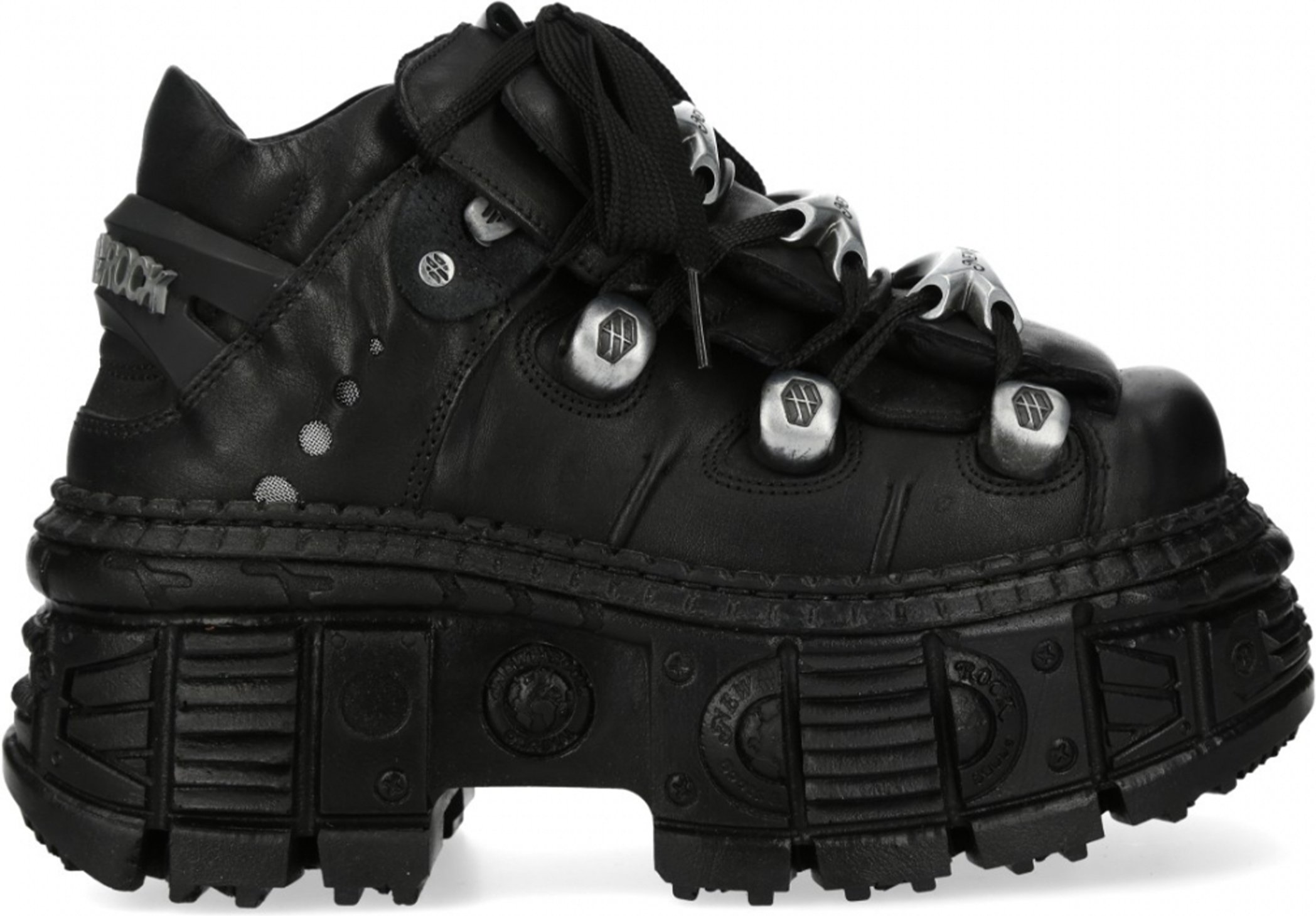 New Rock M-OVERZ106B-C1 Gothic-Stiefeletten aus klobigem schwarzem Leder im Metallic-Look