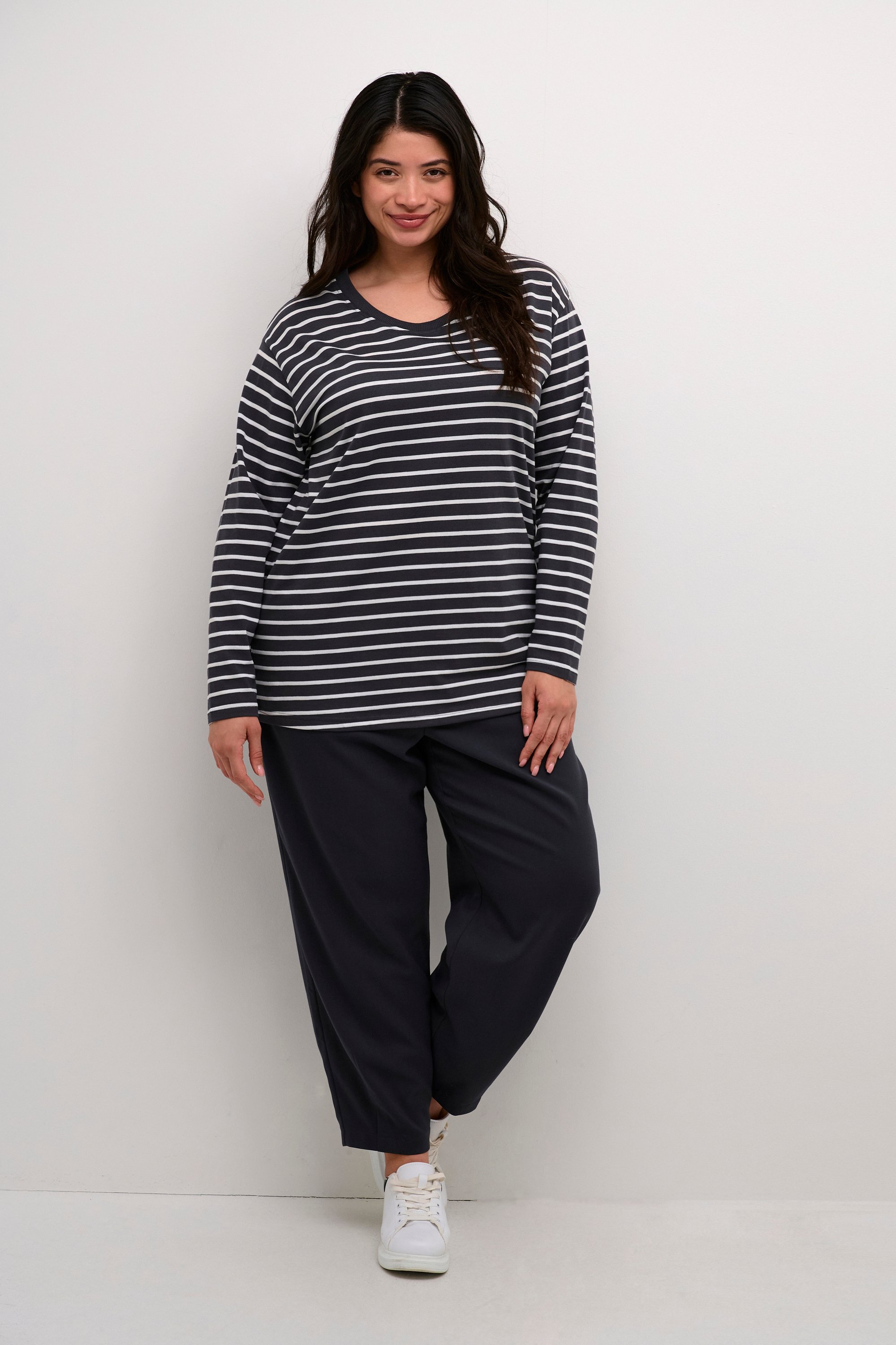 Langarm-Shirt Loose fit Black Oyster/Ant. White Stripe black white