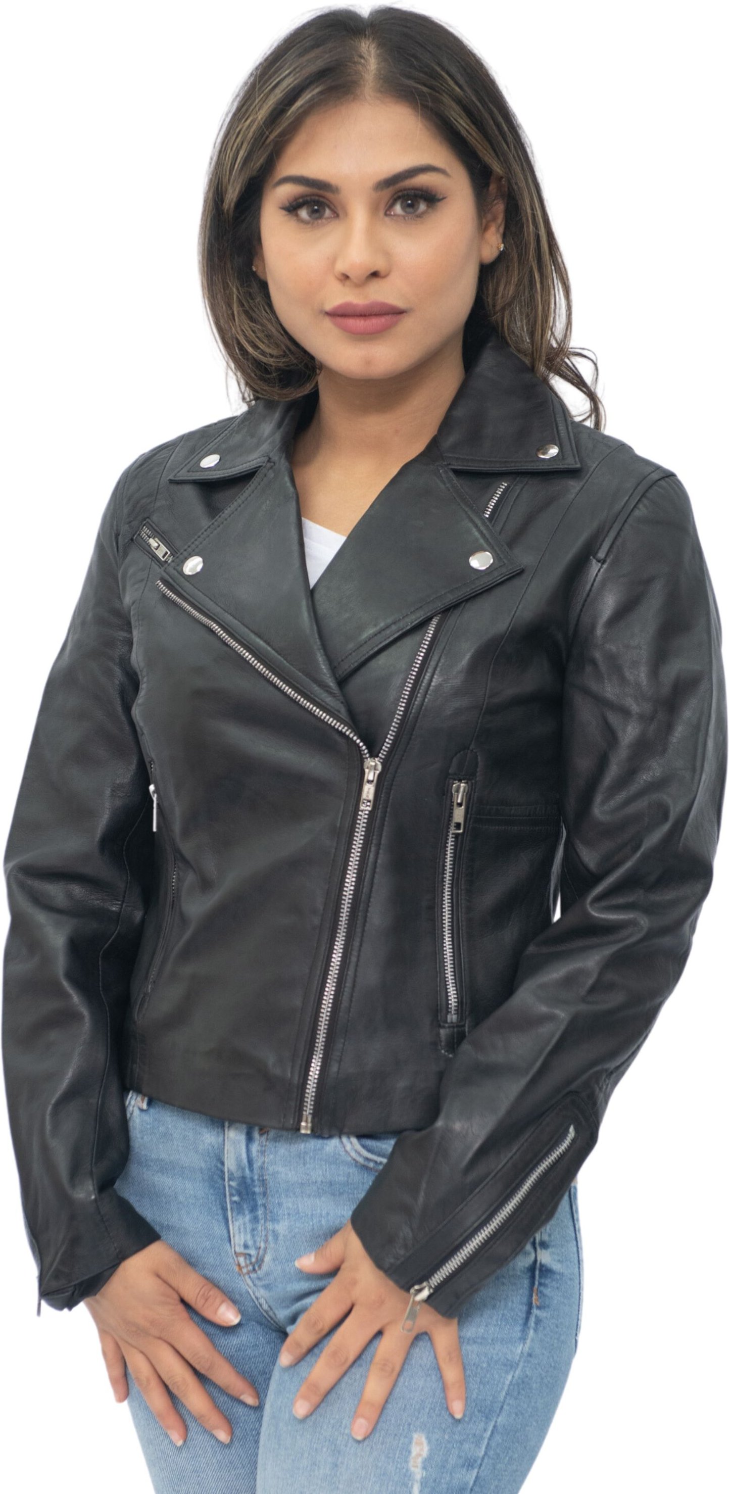 Damen-Bikerjacke aus Leder – Sansibar