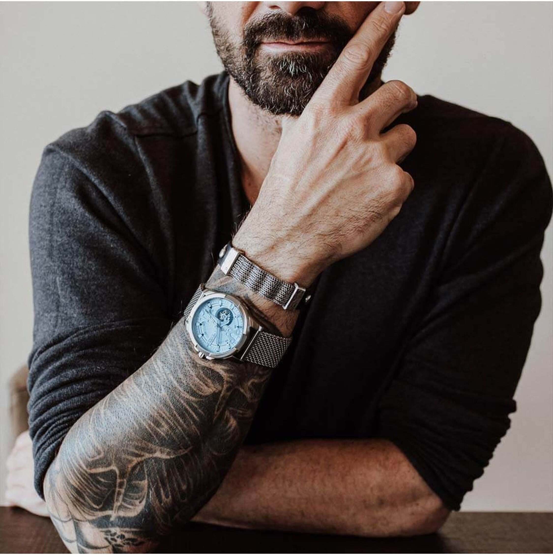 Seven-24 Armband Edelstahl mit schwarzem Leder