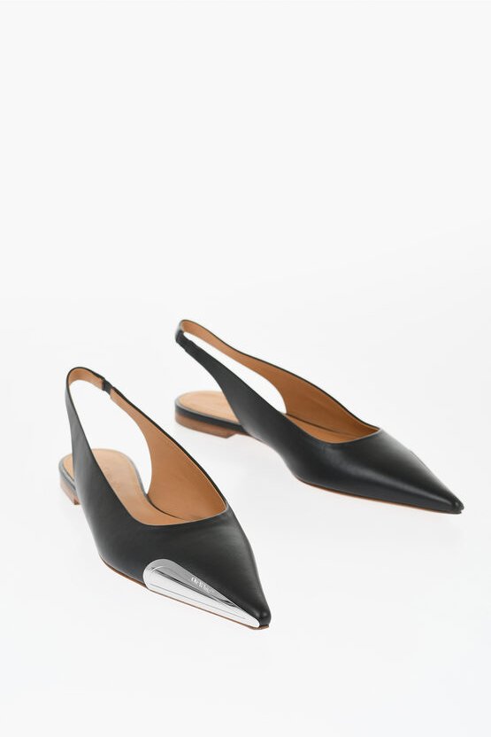 Slingback-Ballerinas aus Leder mit spitzer Zehenpartie in Schwarz