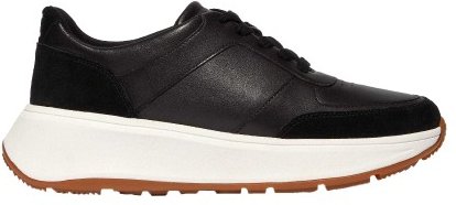 Fit Flop - "F-Mode" Sneaker für Damen, Leder, flach geformter Absatz (Schwarz)
