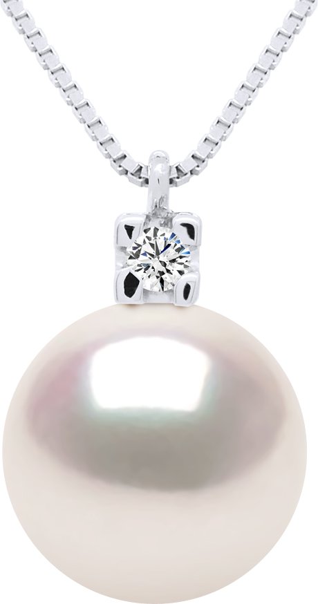 Halskette Schmuck Diamanten 0,03 cts – Echte Zuchtperle Akoya Japanisch zertifiziert rund 8–9 mm