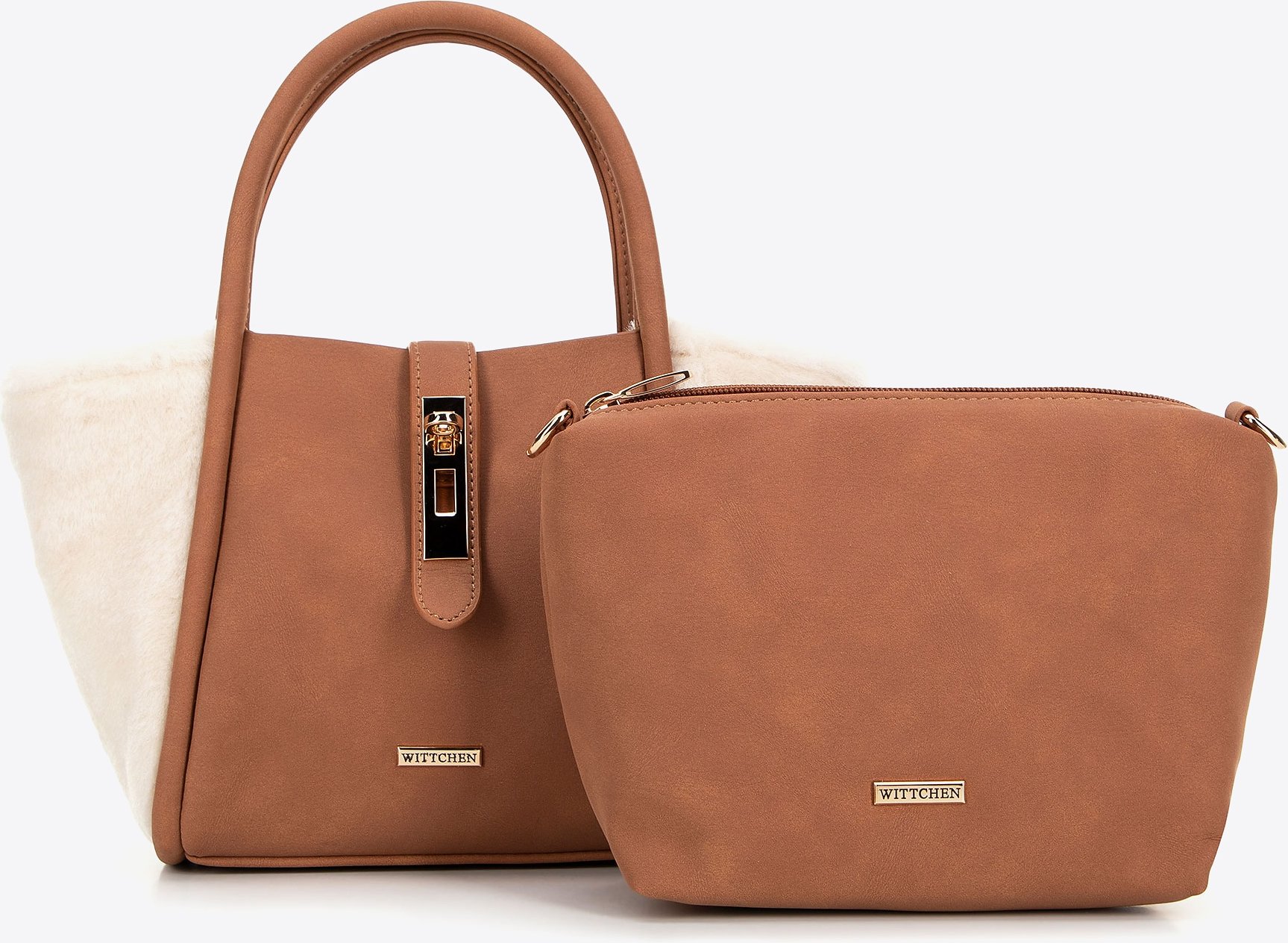 Wittchen Damen-Etui aus Öko-Leder und Pelz, beige