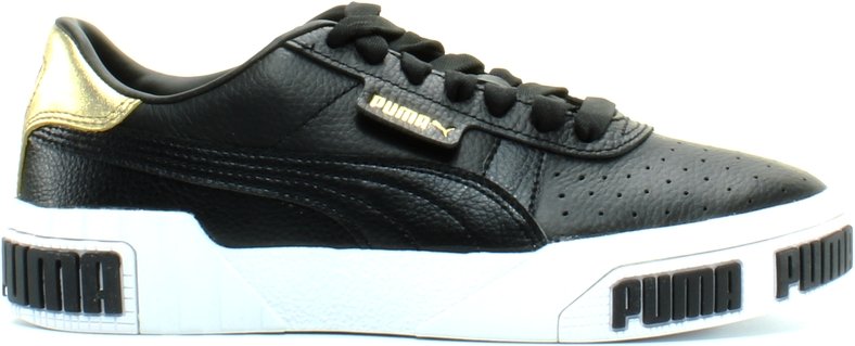 PUMA CALI BOLD METALLIC Schwarzes Gold Leder Schnüre -up -Trainer 371207 02
