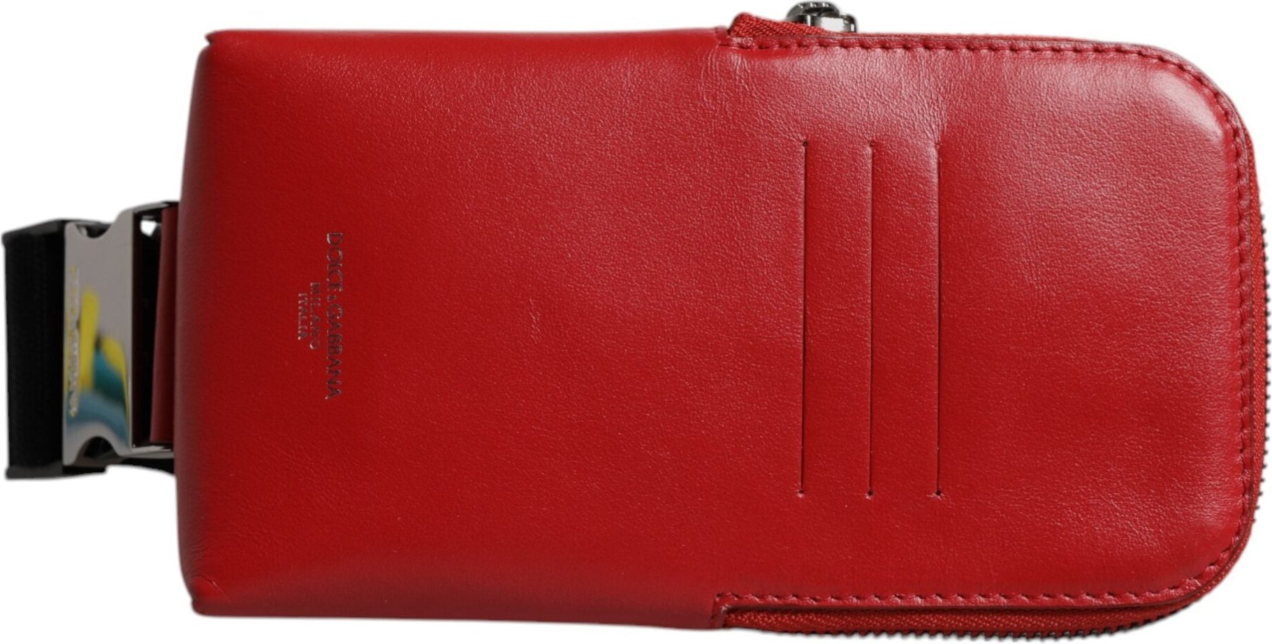 Dolce & Gabbana Rotes Kalbsleder Logo Geldbörse Handy Gürteltasche