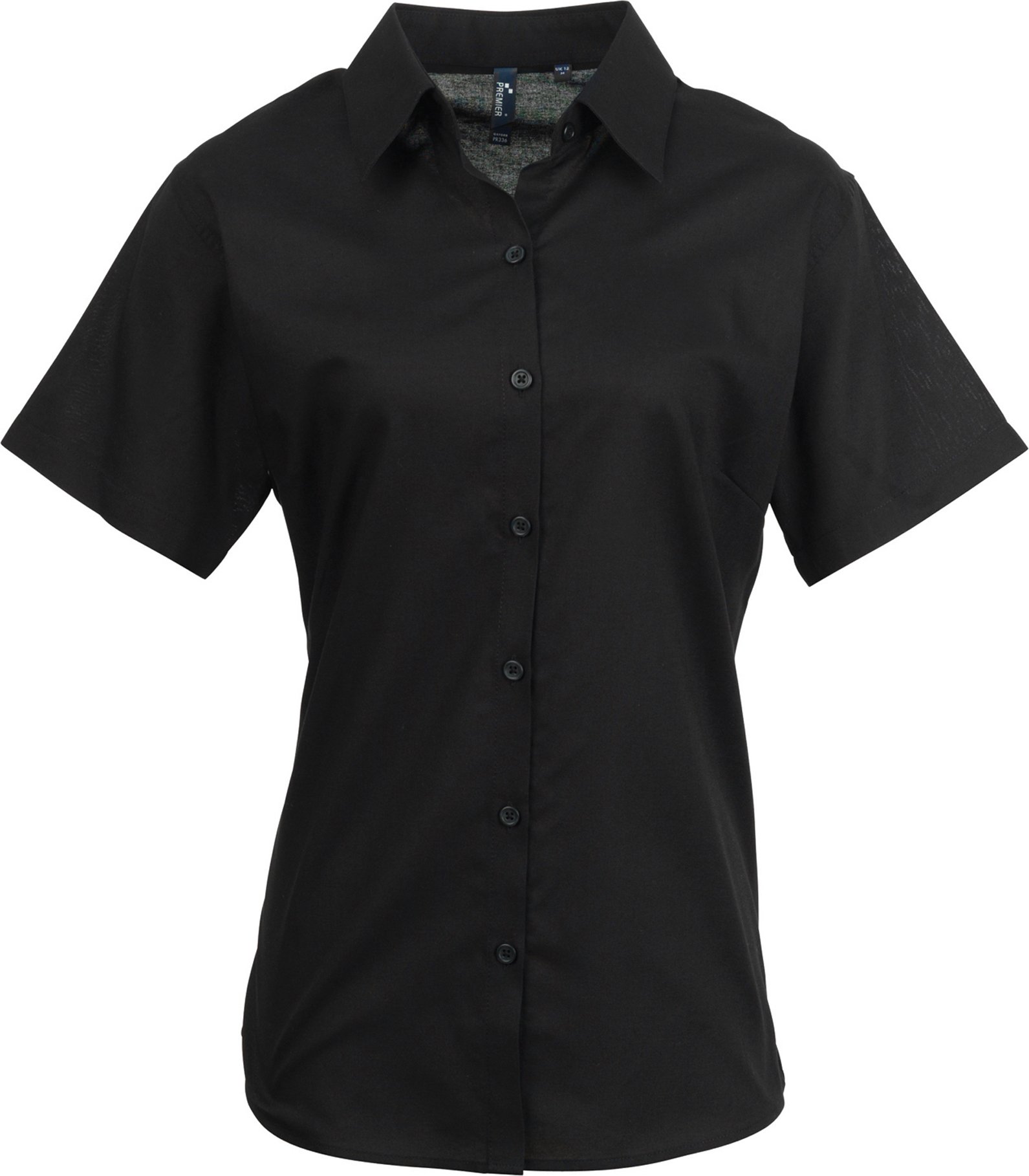 Premier Damen Oxford-Bluse / Bluse / Arbeitshemd, kurzärmlig (Schwarz)