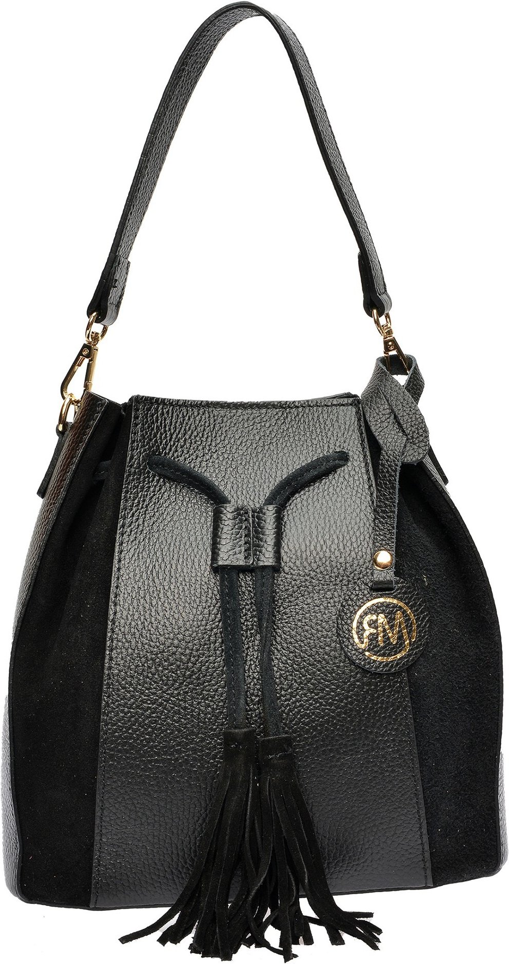 Roberta M Schwarze Lederhandtasche