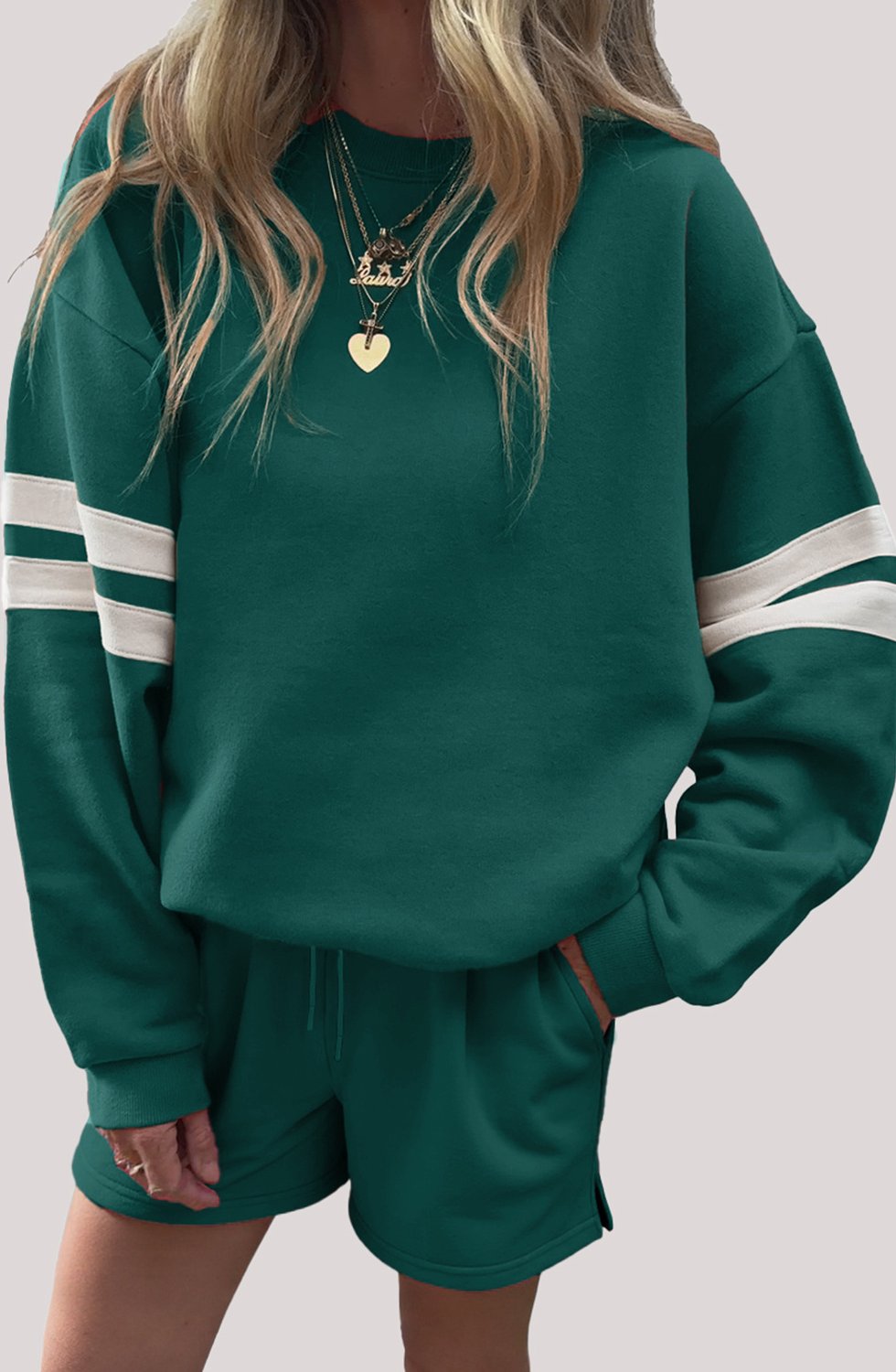 Streifenärmel Sweatshirt-Set