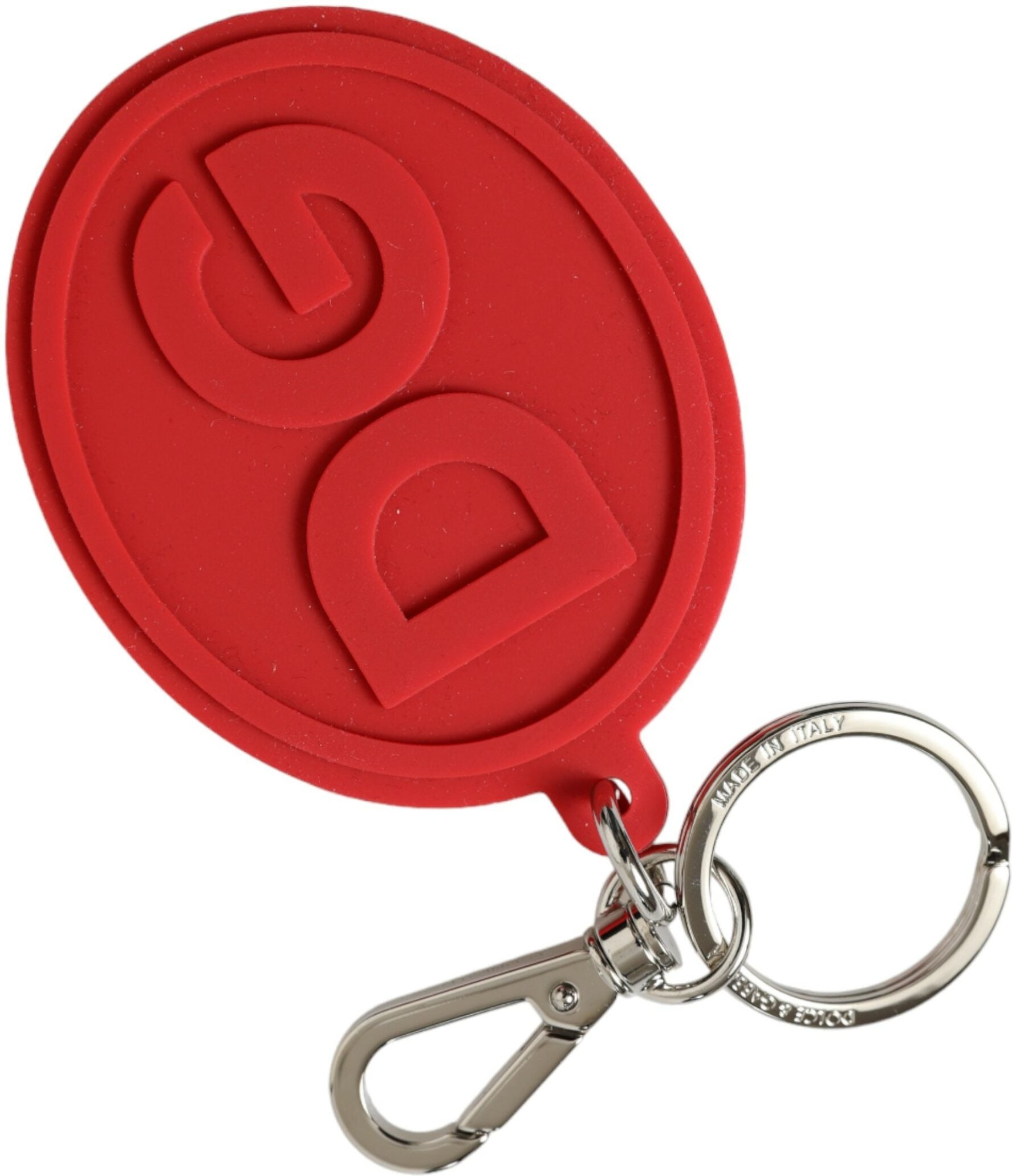 Dolce & Gabbana Roter Gummi DG Logo Silber Messing Metall Schlüsselring Schlüsselanhänger