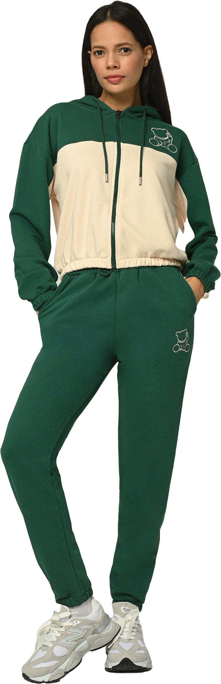 Tom Barron Damen-Trainingsanzug mit Reißverschluss und Kuschelbär-Stickerei
