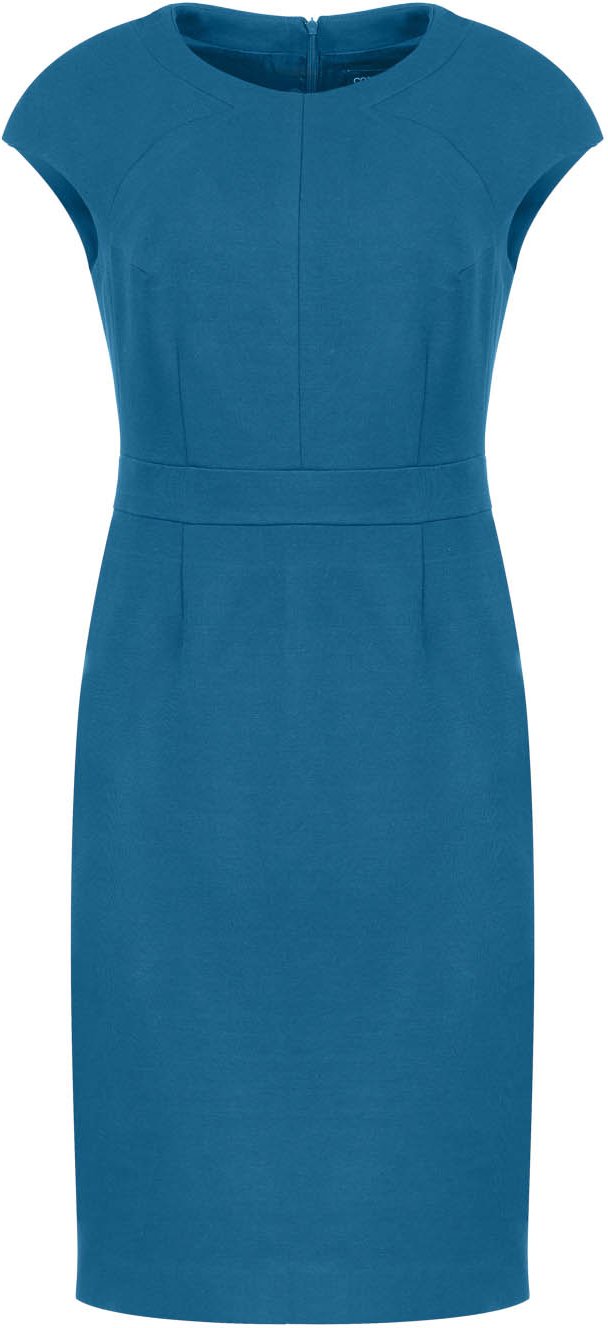 Tailliertes Petrol-Kleid mit Kappenärmeln