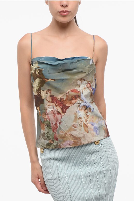 Gemustertes Seidentop mit Wasserfallausschnitt in Mehrfarbig