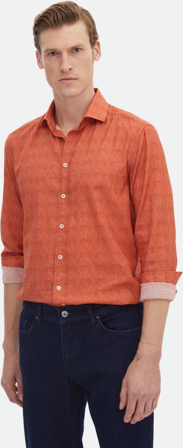 Bedrucktes, gewebtes Freizeithemd aus 100 % Baumwolle mit normaler Passform