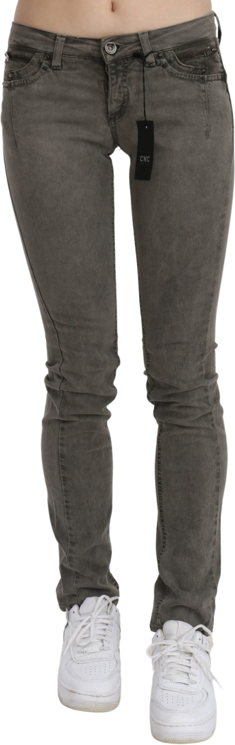 Costume National Jean skinny en coton Denim gris à taille basse pour femme