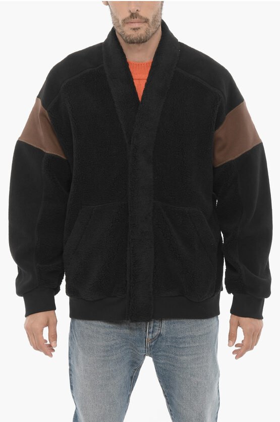 Fleece-Zweifarbiges KIMONO-Sweatshirt in Marrone, Nero