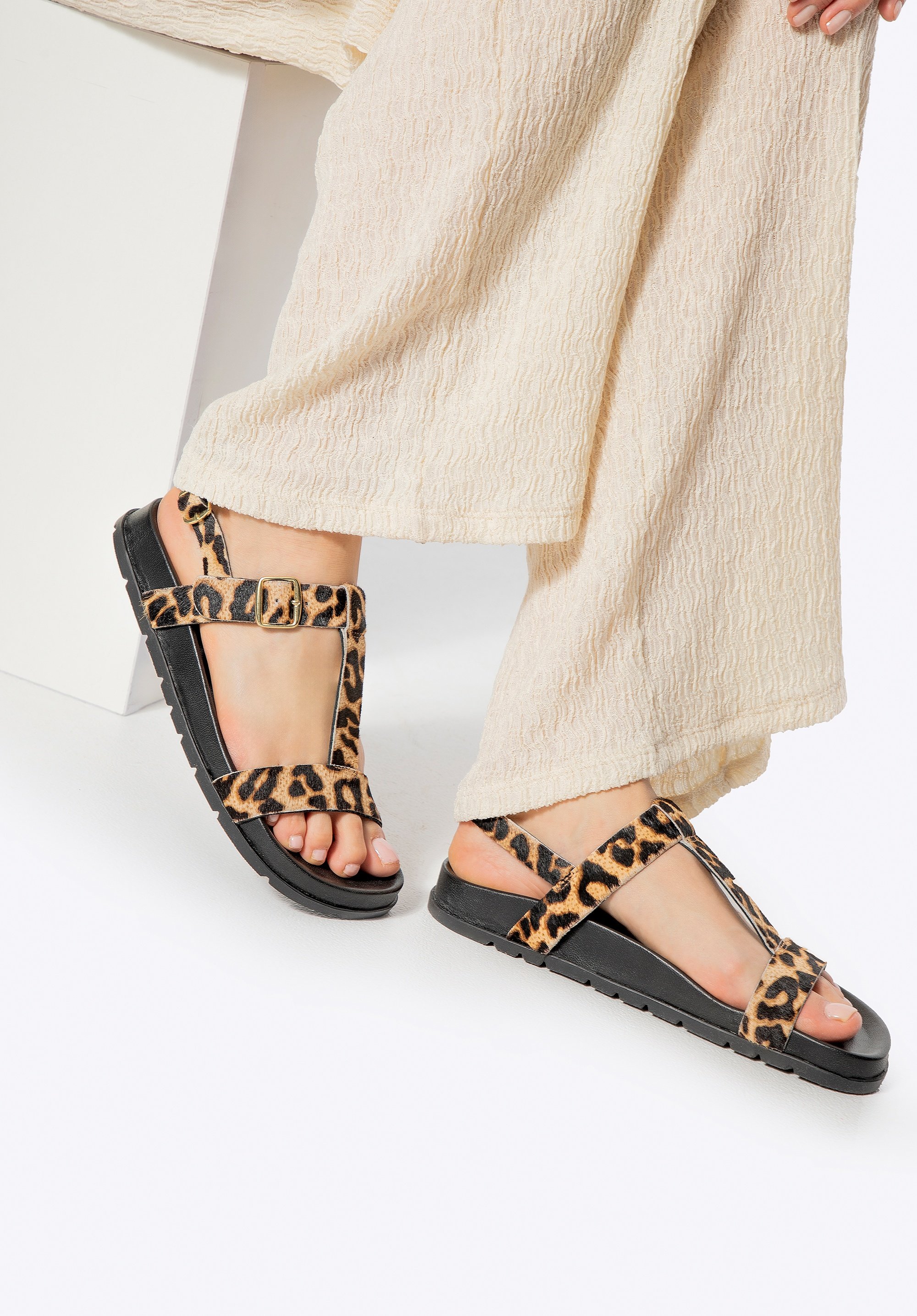 Wittchen Damen-Sandalen aus echtem Leder mit Animal-Print, schwarz und braun