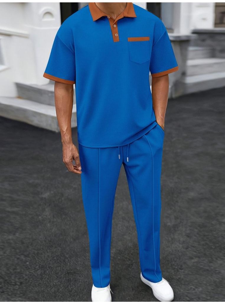 Thumbnail - Herren Polo- und Hosen-Set mit Waffelstrick in Übergröße