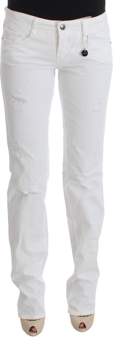 Costume National Damen Weiße Baumwoll Slim Fit Denim Bootcut Jeans