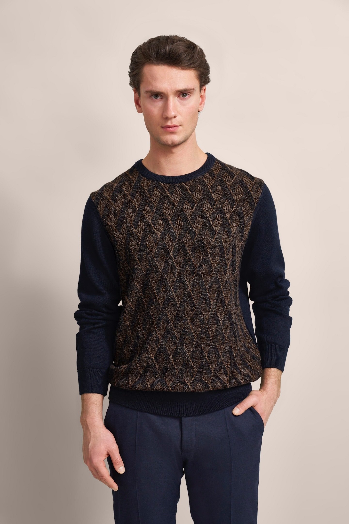Thumbnail - Bugatti Herren Pullover mit 2-farbigem Rautenmuster