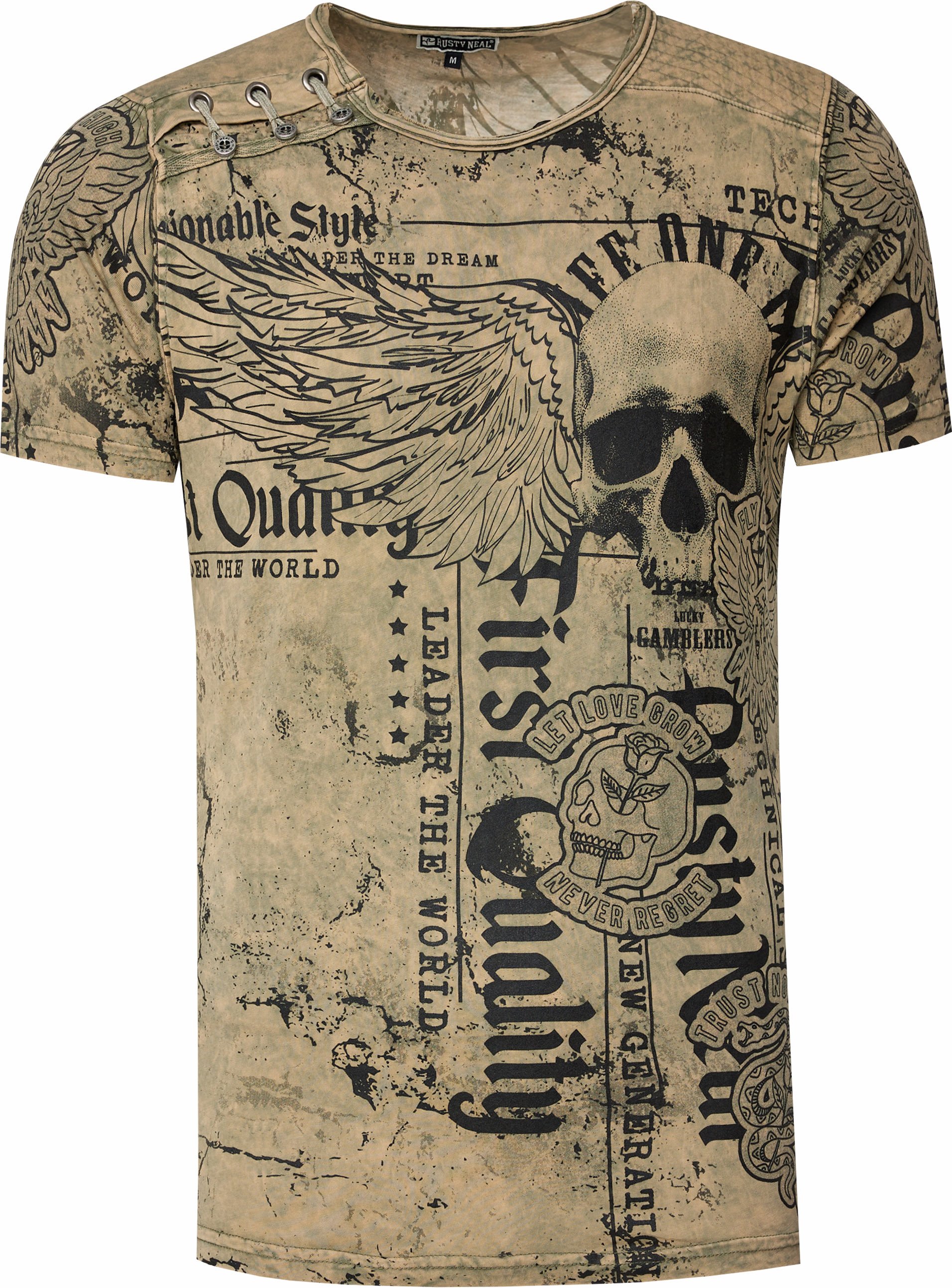Thumbnail - Verwaschenes T-Shirt mit "Flying-Skull" Print