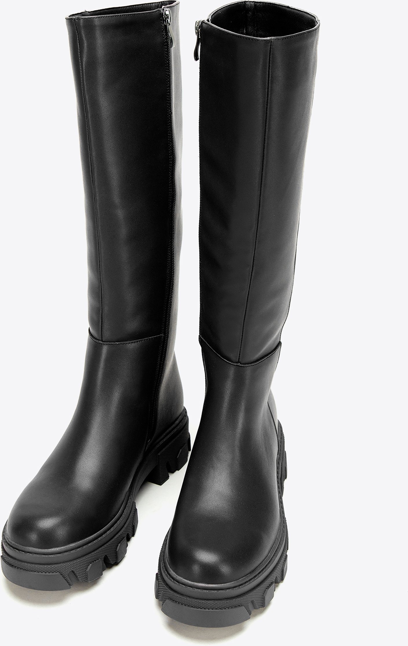 Wittchen Damen-Lederstiefel mit dicker Sohle und Reißverschluss, schwarz