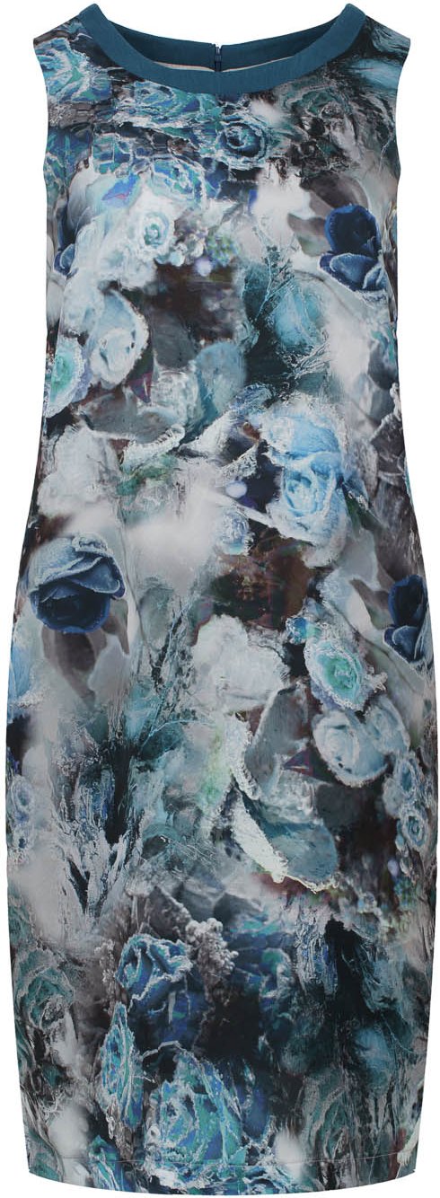 Thumbnail - Ärmelloses Kleid mit floralem Print und verdecktem Reißverschluss - Türkisblau