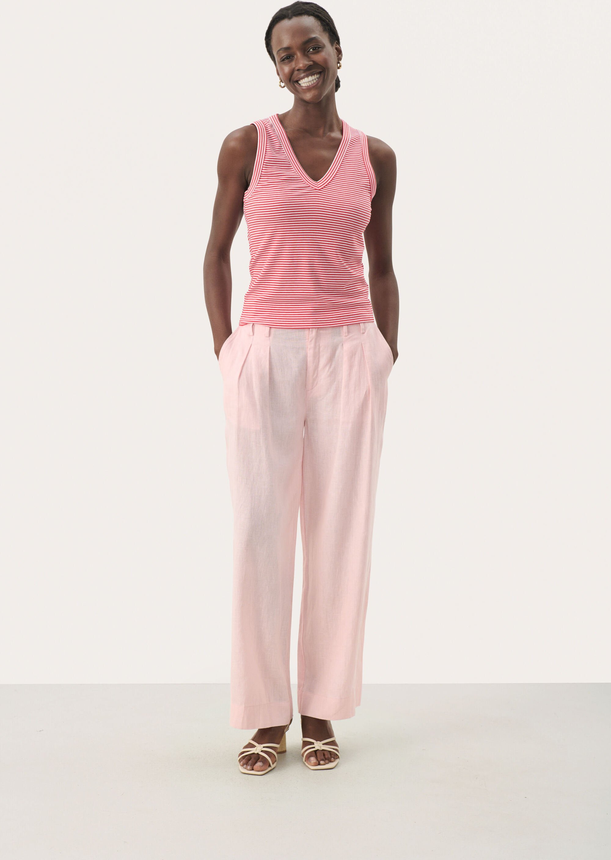 Jerseytop Gerade Passform Red and White Stripe red