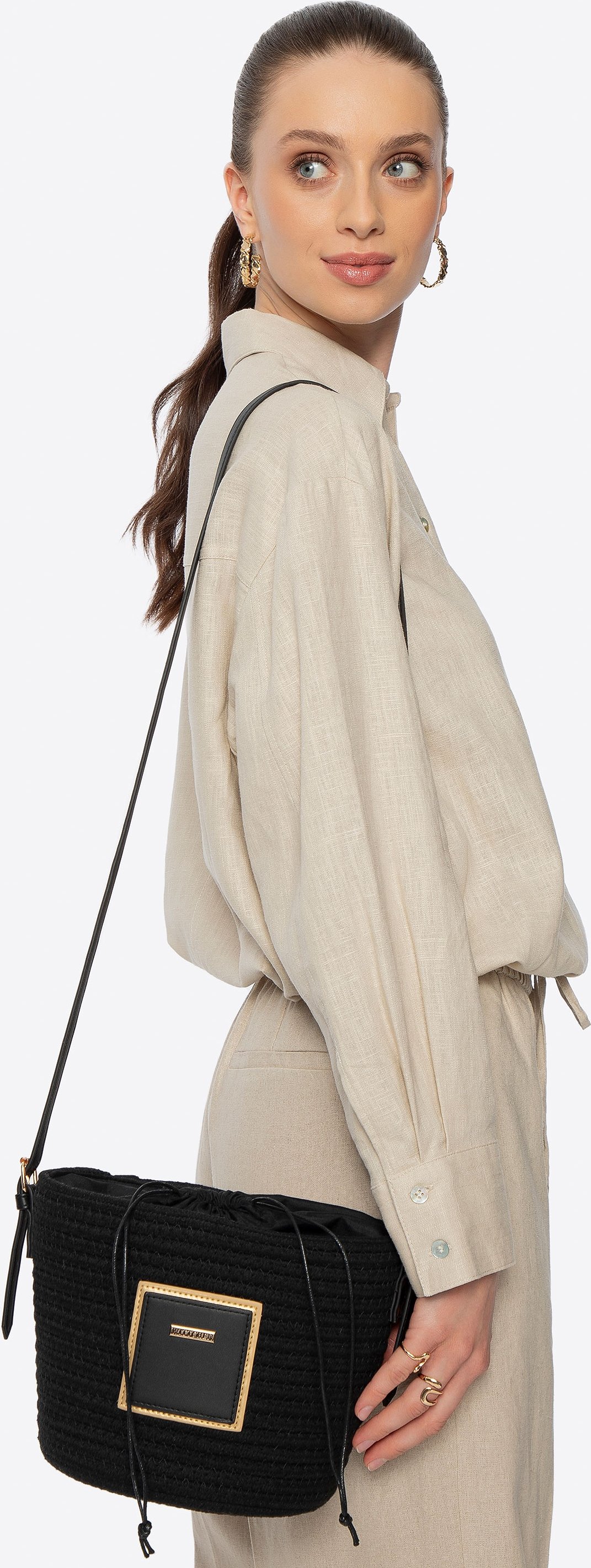 Wittchen Damen Korbtasche aus Baumwollmischgewebe, klein, schwarz, Polyester