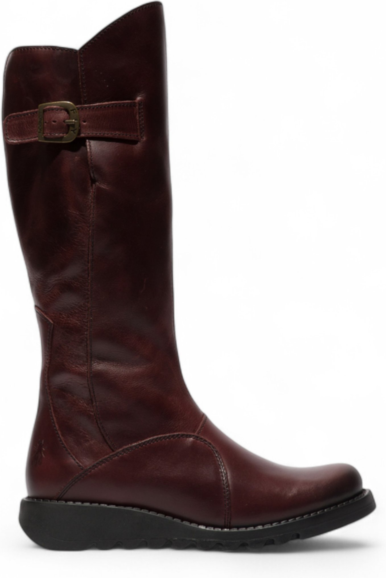 Fly London Damen MOL 2 Lederstiefel mit Keilabsatz, kniehoch, mit Reißverschluss, Weinrot