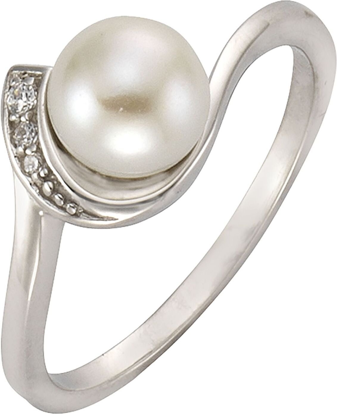 Zeeme Pearls Ring Silber 925 rhodiniert mit weißer Perle & Zirkonia