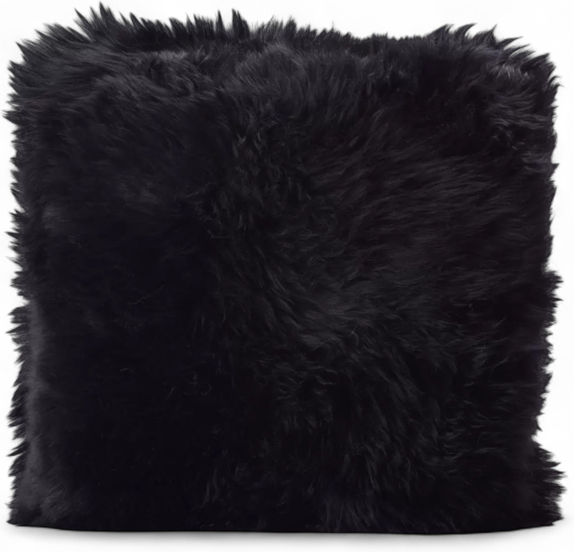 Echtes Schaffell, schwarz, 40 x 40 cm, einseitiges Kissen aus echter Wolle